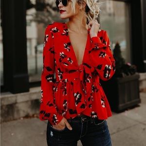 Red Floral Blouse
